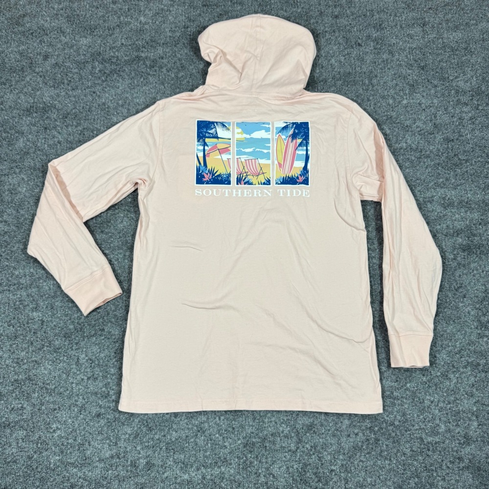 Southern Tide Beach Graphic Hoodie Men M Pink 100% Jersey Cotton Coastal Preppy